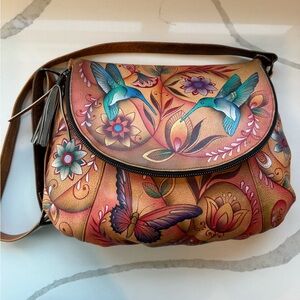 Anuschka hand painted Flap-Over bag crossbody/shoulder